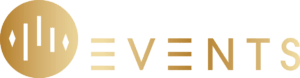 Logo for DJ Franco Events, DJ Franco in white lettering, Events in elegant golden style font