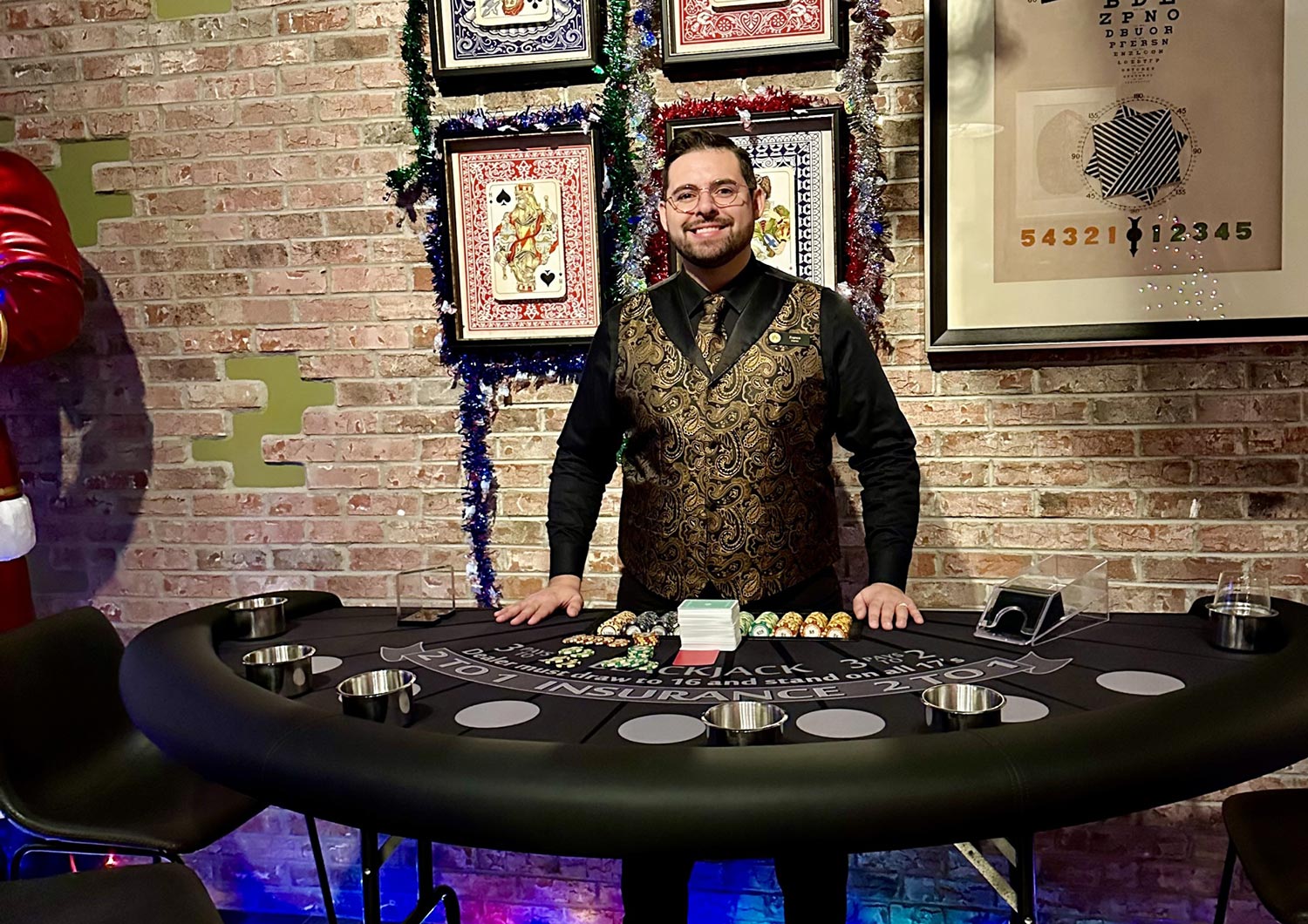 A casino blackjack table hosted by DJ Franco Events.
